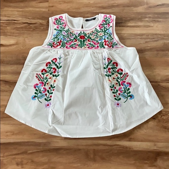 SHEIN 100% Cotton Embroidered Sleeves Top - Picture 2 of 14